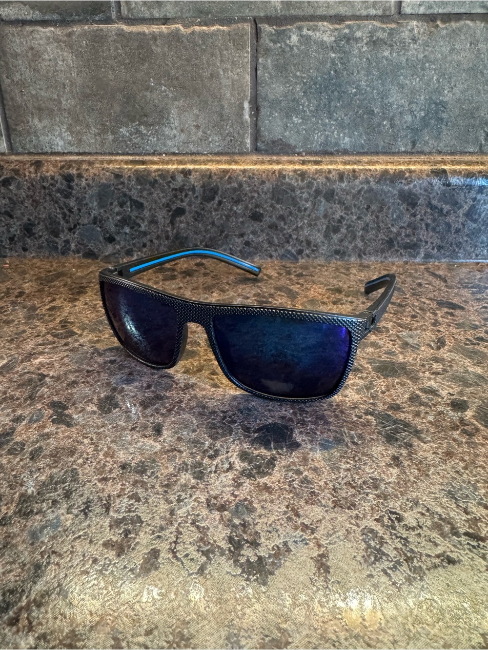 Black Sunglasses with Blue Mirror Lenses